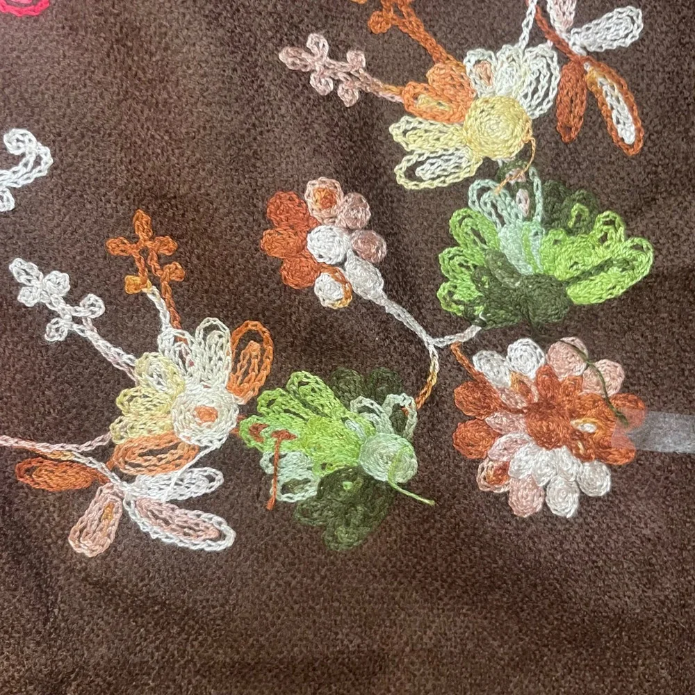 Brown Embroidered Floral Scarf Shawl Wrap Fringe Women's‎ Fashion Accessory
